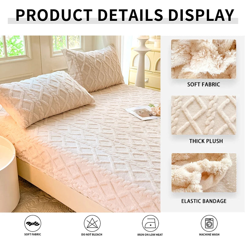 Jacquard Bed Cover Embossed Velvet Mattress Cover Bedsheet Mattress Protector Winter Warm Fitted Sheet Mattress Pad Thickened