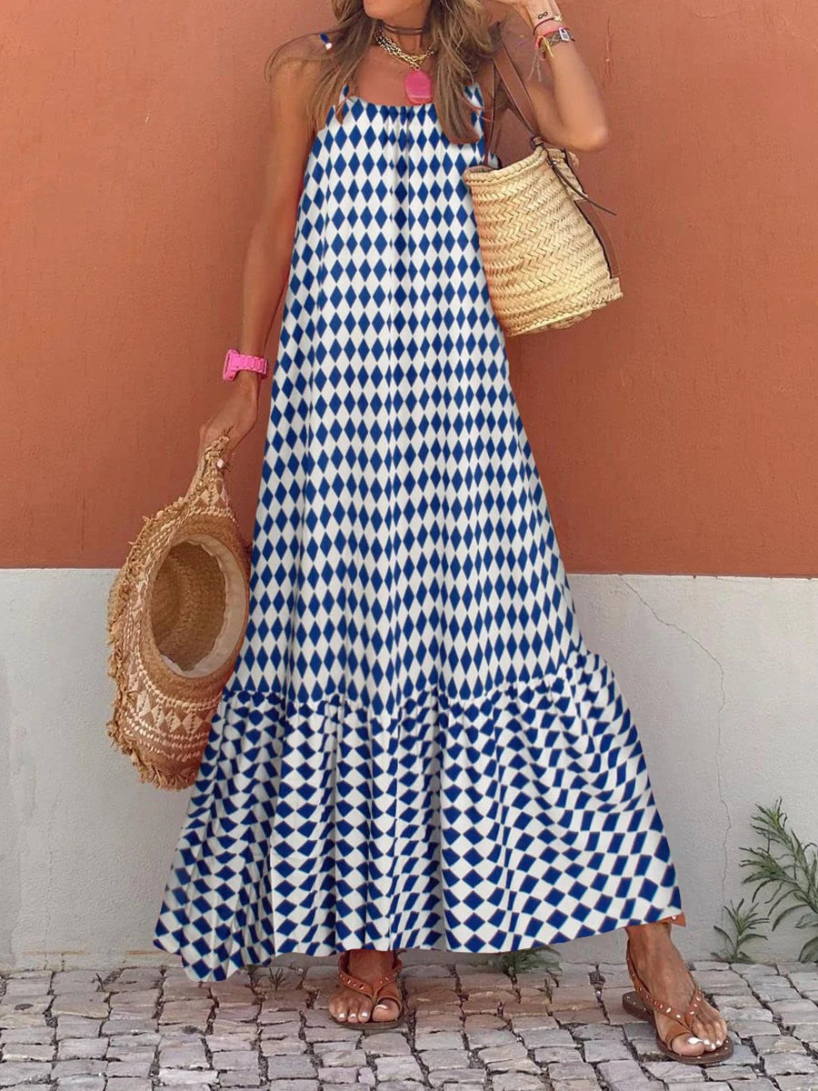 Boho Print Maxi Dress - Sleeveless Spaghetti Strap Summer Sundress