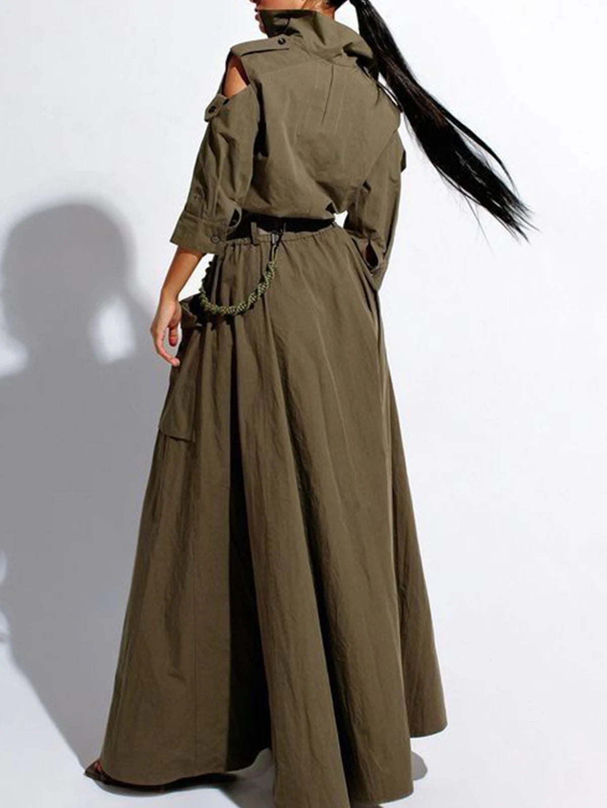 Retro Summer Dress - Cold Shoulder with Belt and Pockets