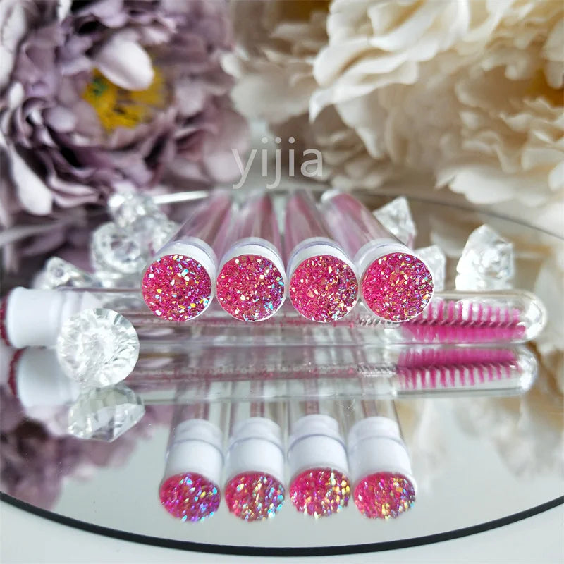 50Pcs Eyelash Brush Tube Disposable Mascara Wands Tube Reusable Lash Spoolies Brush Dust-proof Cleaner Storage Tubes