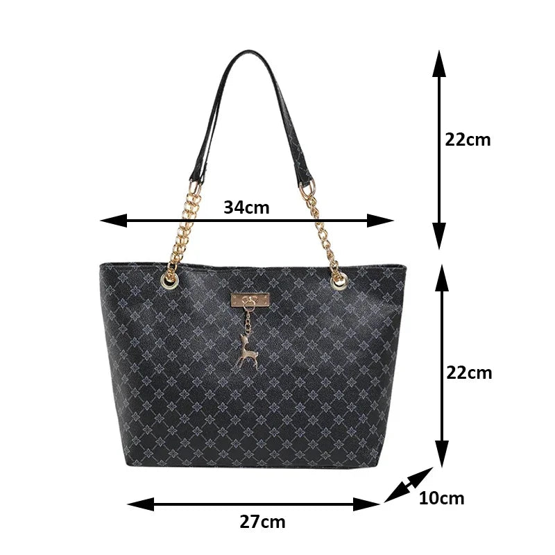 Large Capacity Printed Shoulder Bag - Trendy Shopping Handbag