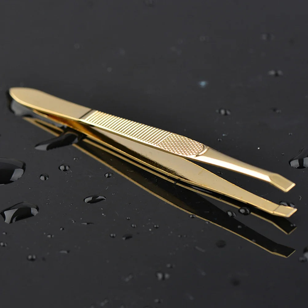 Gold Plated Stainless Steel Eyebrow Tweezers With Comb Precision Tip Eyelash Extension Tools Makeup Accessories Portable