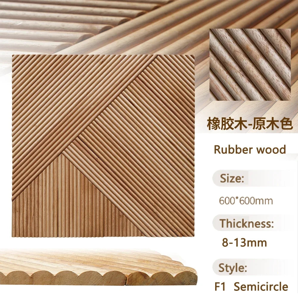 Mosaic Solid Wood Wall Panel 60x60cm - Natural Chinese Style Rubber Wood