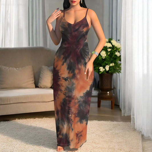 Tie-Dye Maxi Dress - Boho Spaghetti Strap Festival Style